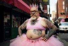 View of funny man in tutu skirt | AI-generated image